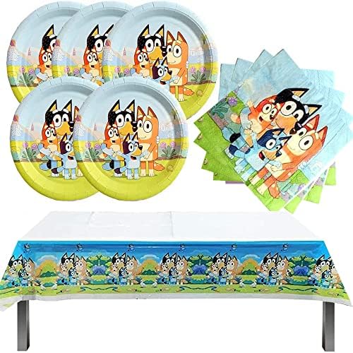 Blue Dog Birthday Party Supplies Conjunto 41 Pacote incluem 20 pratos, 20 guardana