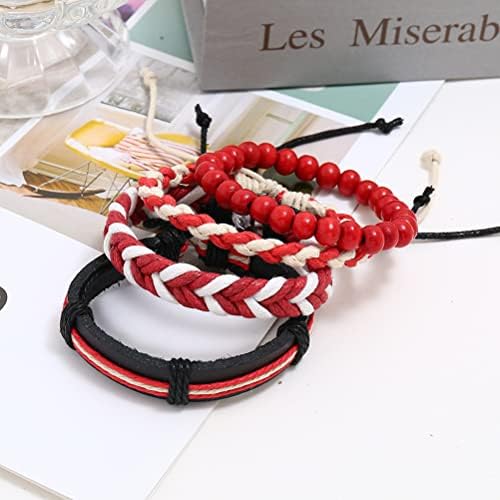 FLDC 4PCS Bracelete de couro trançado vermelho para homens Mulheres pulseiras de mangueira conjunta de cordão de cânhamo de cordão