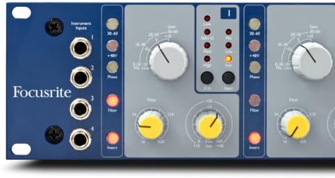 FocusRite ISA428 MKII PREAMP de micronel de quatro canais que suporta o conversor A-D de oito canais opcionais