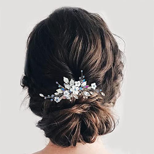 Cabelo de casamento de flores casdre pente de casamento prata azul shinestone peças de cabelo de cristal acessórios de cabelo