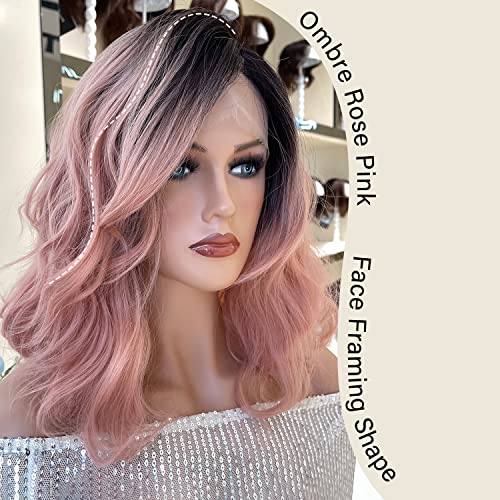 X-Tress ombre renda rosa frontal bob peruca natural ondulado preto magreto misto pastel rosa rosa perucas laterais parte