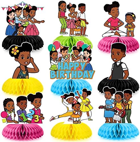 9PCS Infância infantil Suprimentos de festa Honeycomb peça central, 3D Decoração de impressão dupla face Decoração