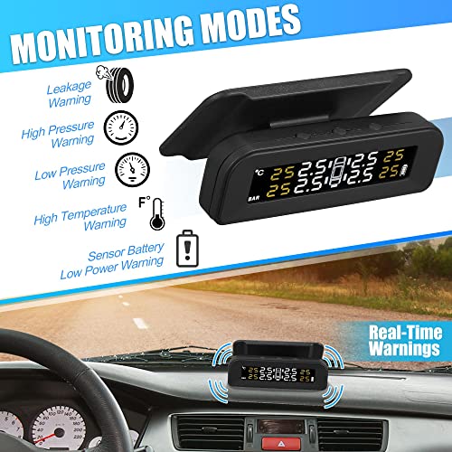 X Sistema de monitoramento de pressão dos pneus Autohaux TPMS monitor sem fio do carregador solar no Windowshield 5