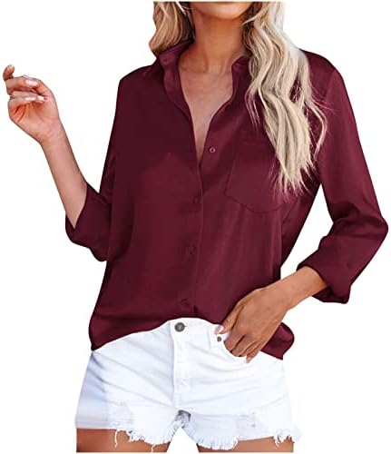 Tampas casuais casuais do Womens Casual, Button de pescoço feminino da camisa de camiseta confortável de camiseta confortável