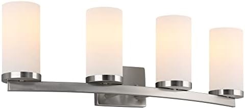 Casa de design 589168-SN Desta Transitional Indoor 4-Light Vanity Light com barra curva, níquel de cetim