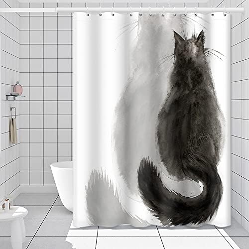 UMPOO Black Cat Chuvent Cortina para crianças banheiro engraçado gato traseiro de gato de costas decoração de animais