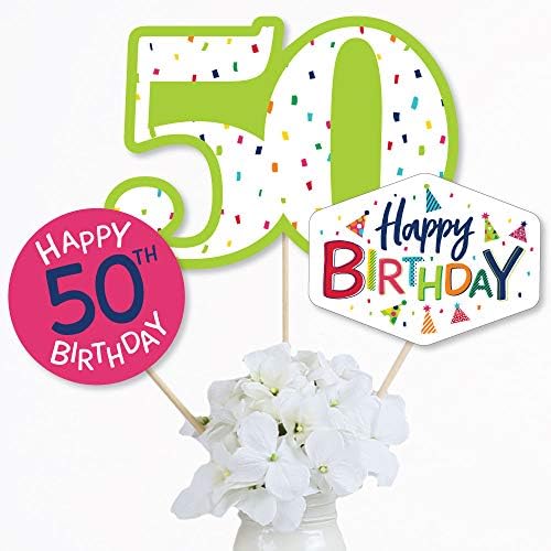 50º aniversário - alegre feliz aniversário - colorido quinquagésimo aniversário festas de peças centrais - toppers de mesa