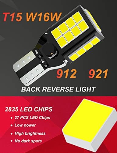 Durautom 12V-24V T15 W16W 912 921 Bulbo LED para luzes reversas de backup, 6500k White Super Bright 27-2835SMD LED chipsets, CANBUS