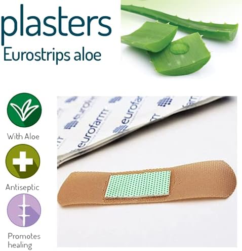 Eurostrips Aloe adesivo Bandagens 3/4 x 2 7/8 polegadas com aloe vera Central Pad, respirável e hipoalergênico, ideal para pele