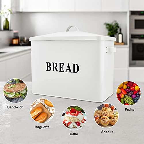 Caixa de pão extra grande do Herogo White com vasilhas definidas para bancada de cozinha, recipiente de armazenamento de lixo de