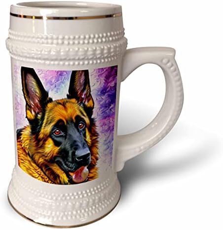 3drose elegante pastor alemão Retrato de cão. Fundo roxo. - 22 onças de caneca