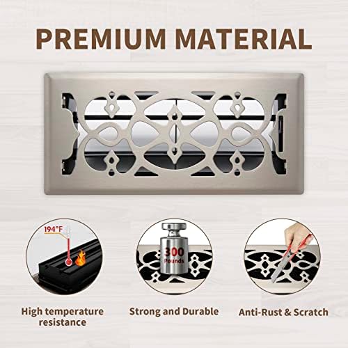 Sanycasa Floor Registro 4x10 polegadas Piso de serviço pesado Registro Fácil Ajuste Fluxo de ar do piso - Design
