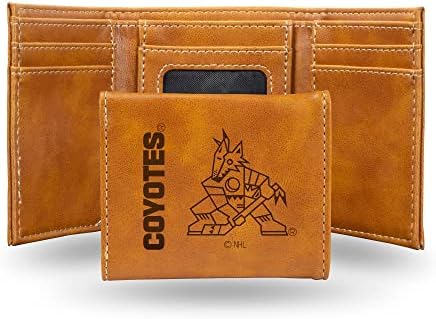 NHL Arizona Coyotes Premium Laser Premium gravado Carteira de couro marrom vegano Brown - Design Slim, mas robusto