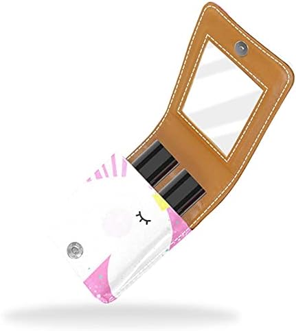 Caixa de batom com espelho rosa cartoon fofinho unicorn lip brighsher portátil batom caixa de armazenamento boxe de maquiagem