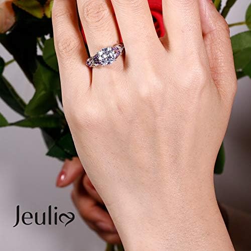 Jeulia 4.3 quilates personalizados prata esterlina anéis de borboleta para mulheres Purple Amethyst Bridal Round Cut noivado de