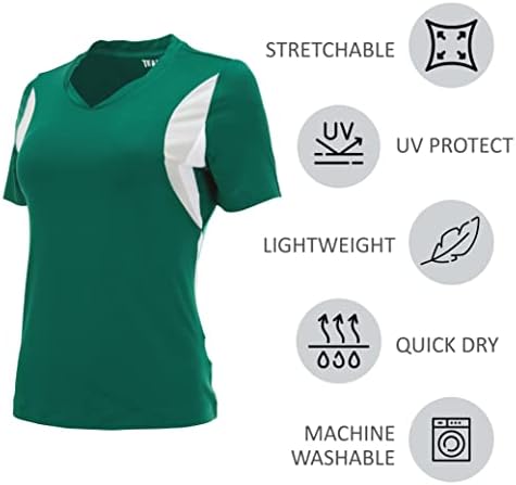 Mulheres de moda ativa de moda seca Athletic Athletic Wicking V Neck Camisetas para mulheres-T-shirt 1 e 2 pacote