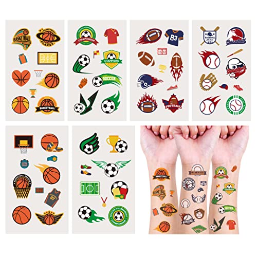 24 lençóis esportes de tatuagens temporárias, decorações de aniversário Festas de basquete de futebol de futebol