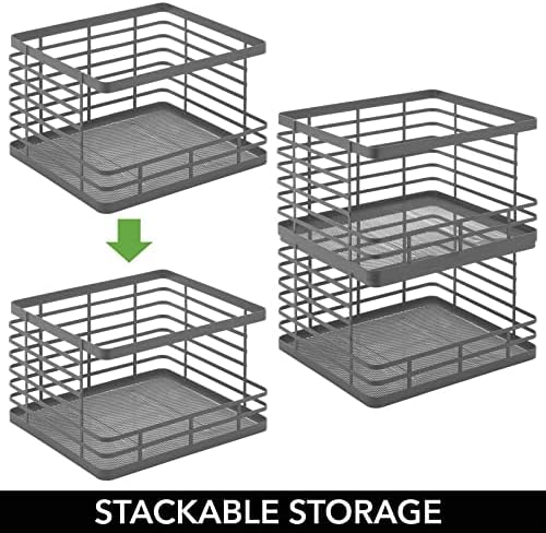 MDESIGN GRANDE cestas de alimentos de arame de metal empilháveis ​​com frente aberta para cozinha, despensa, armário e bancada,