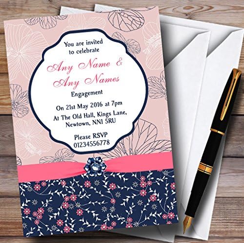 O card zoo azul marinho e coral rosa floral personalizado convites para festas