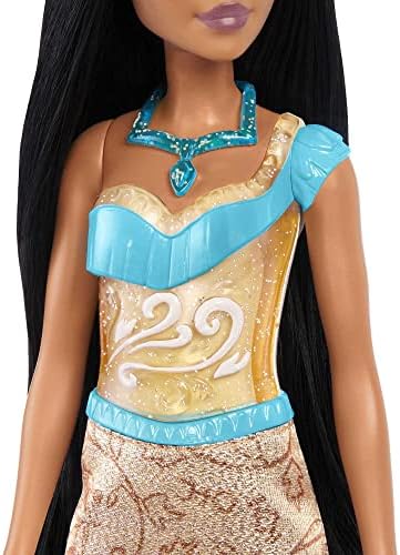 Mattel Disney Princess Pochontas Fashion Doll, novo para 2023, olhar espumante com cabelos pretos, olhos castanhos e