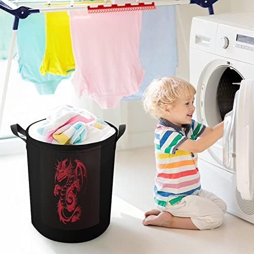 Dragão Vermelho na cesta de lavanderia escura e lavanderia grande cesto de lavanderia de armazenamento de armazenamento de