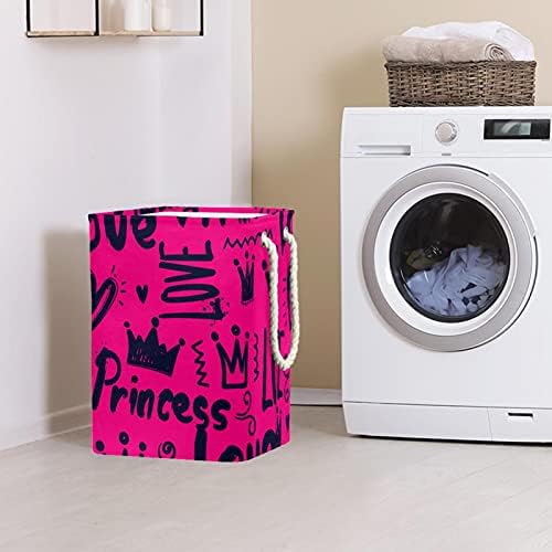 Padrão de amor rosa cestas grandes de lavanderia suja saco de armazenamento cestos com alças caixas de armazenamento