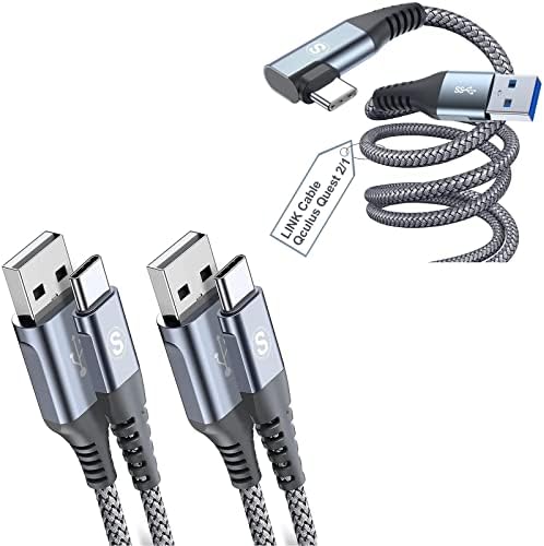 Sweguard Cabo USB tipo C 3.1a Carregamento rápido [2Pack, 6,6 pés+6,6 pés], USB-A para USB-C CARREGEM NYLON CABO DE