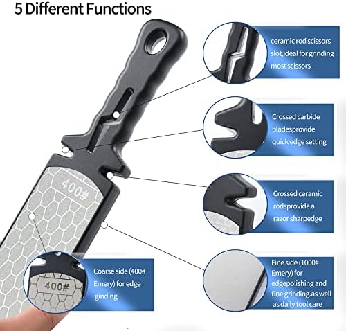 DXLYH 5-em-1 FACAÇÕES FACAÇÕES Para facas de cozinha, folha de aço de tungstênio e moagem de cerâmica para ponta de ponta, apontador