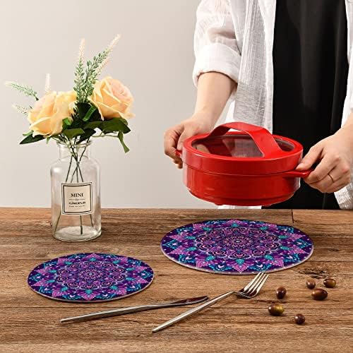 Alaza Purple Mandala 0532 Potões Trivets Conjunto 2 PCs, Potholders para cozinhas, montanhas -russas de algodão Trivets