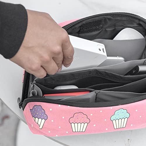 Bolsa de maquiagem à prova d'água cupcakes padrão de fundo rosa Bacha de maquiagem Organizador de viagem Bolsa de higiene