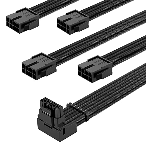 Sybechatf RTX 4090 4080 4070ti 3090ti 16pin a 4x8pin Cabo com conector de 90 graus 12VHPWR, cabo de extensão com mangas