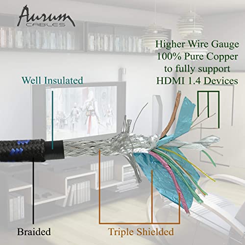 Aurum Ultra Série HDMI Cabo HDMI com Ethernet - Extender de cabo HDMI trançado de 50 pés suporta 3D e canal de retorno de áudio até