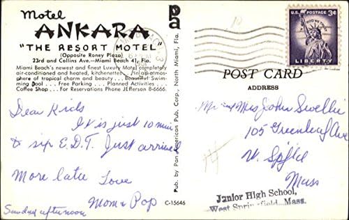 Motel Ancara, 23rd e Collins Ave Miami Beach, Florida FL Original Vintage Post cartão