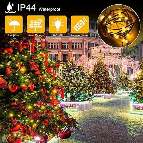 Kemooie 2 pacote de 66ft 200 LEDs de corda solar ao ar livre LED, 8 Twinkle Mode Control Remoto Atualizada Luzes de fadas solares,