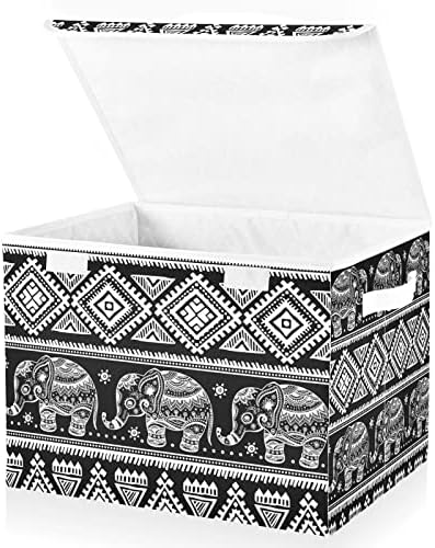 INNEWGOGO INDIAN Ethnic Elephant Storage Bins com tampas para organizar cesto de armazenamento de calapsões decorativas com alças