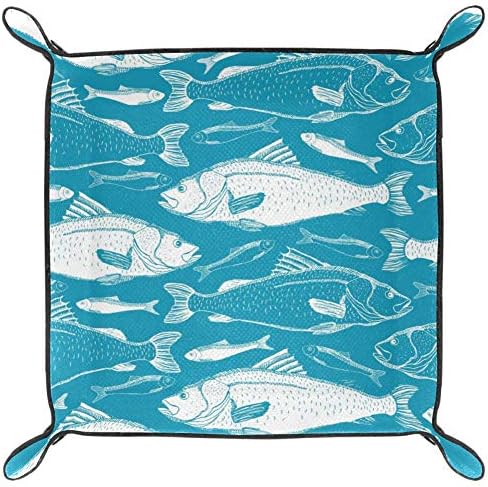 Bandeja de manobrista AISSO Ocean peixe de impressão sem costura Bandejas de couro para carteiras, relógios, chaves, moedas,