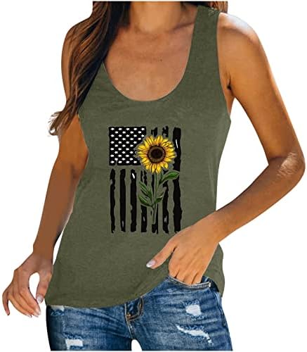 Camisas patrióticas femininas 4 de julho Tampas sem mangas para mulheres American Bandle Tir camiseta EUA Tees Racerback