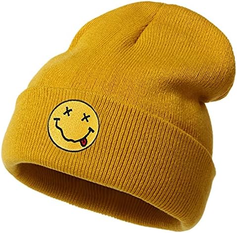 Chapéus de gorro de malha sinsinfuns para homens mulheres fofas rosto sorridente rosto bordado chapéus de inverno mole y2k