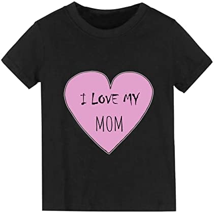 Summer Solid Color Cartoon Printing Heart I Love My Mommy Print Boys and Girls Tops Tops de manga curta T Tops de menino