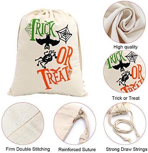Sumdirect 3pcs Halloween sacolas de tela, bolsas de truque ou tratamento reutilizáveis ​​saco de doces com cordões para grandes