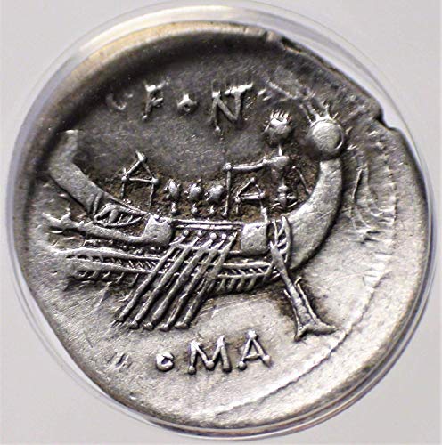 114-113 BC Roma antiga República Romana Authentic Antique Guerra Galley Moeda de Prata AR Denarius extremamente fina