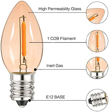 Edearkar E12 Base Candelabra liderada por lâmpada, lâmpada noturna de filamento de 0,5W C7 ​​para geladeira, casa, 50lm,