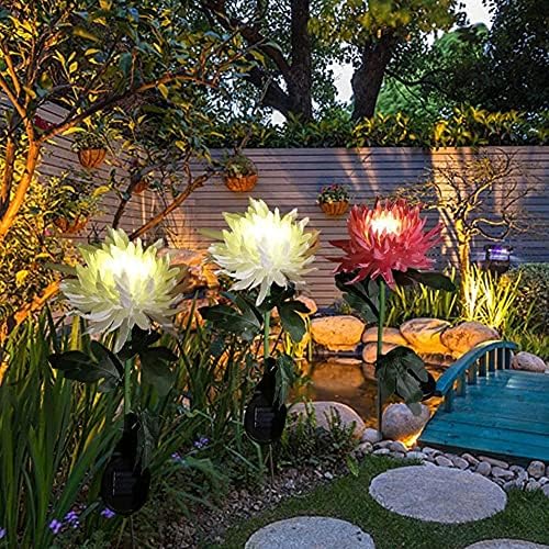 Lukeo 2pcs LED Solar Light Artificial Chrysanthemum Simulation Flower Outdoor Garden Lawn Stakes