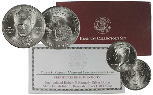 1998 S Kennedy Memorial Collector de 2 peças com acabamento fosco metade e caixa original do dólar prateado com COA