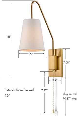 Jeenkae Modern Brass Brass Sconnces de parede de tecido Sombra plug-in de parede de luminadores de parede de dois conjuntos