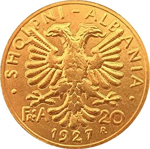 Manufatura de cobre puro Coins antigas banhadas a ouro Albânia 1927 Coleção de artigos de trabalho Coin Coin Comemoration