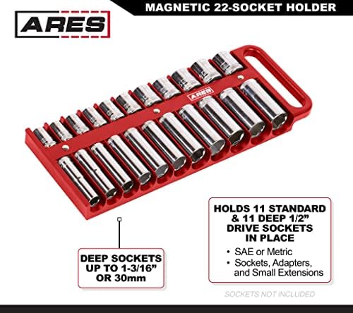 Ares 60161-3 Pieces Red Socker Setor-portadores de 1/4 de polegada, 3/8 polegadas e 1/2 polegada-detém soquetes padrão