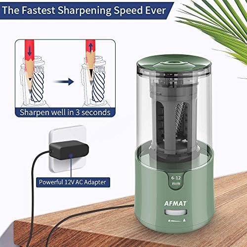 Afmat Electric Pencil Sharpner para lápis coloridos, parada automática, kit de borracha elétrica super nítida e rápida, Afmat,