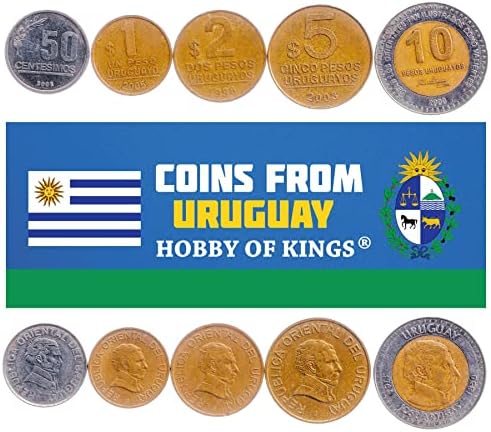 4 moedas do Uruguai | Coleção Uruguayan Coin Set 1 2 5 10 pesos | Circulado 2011-2019 | Maior Rhea | Armadillo | Capybara