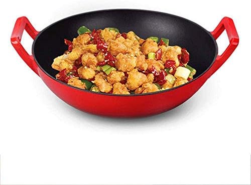 GYDCG Ferro fundido wok, pré-temperado com diâmetro e alças grandes, pan de frito